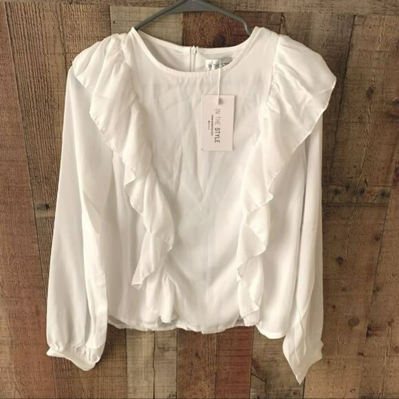 ASOS In the style womens size 6 exclusive top with ruffle sleeve detail in white - Picture 13 of 13